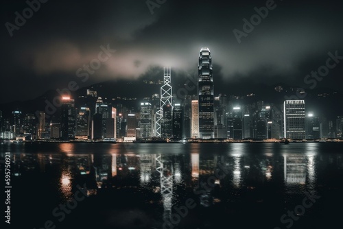 Night view of Hong Kong s skyline on Hong Kong Island. Generative AI