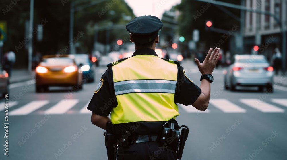 Obraz premium police officer directing traffic, generative ai