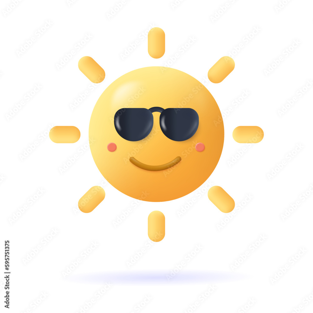 Vector yellow sun with rays and sun glasses sun star 3d vector icon cartoon minimal style Vector yellow sun with rays and sun glasses sun star 3d vector icon cartoon minimal style