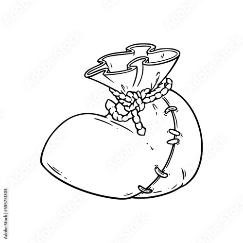 Canvas bag with grain, coffee or coins. Vintage sack or bag with rice, wheat, flour or gem stones. Vector illustration isolated in white backround