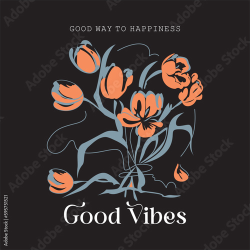 Good way to happiness good vibes typography slogan for t shirt printing, tee graphic design, vector illustration.