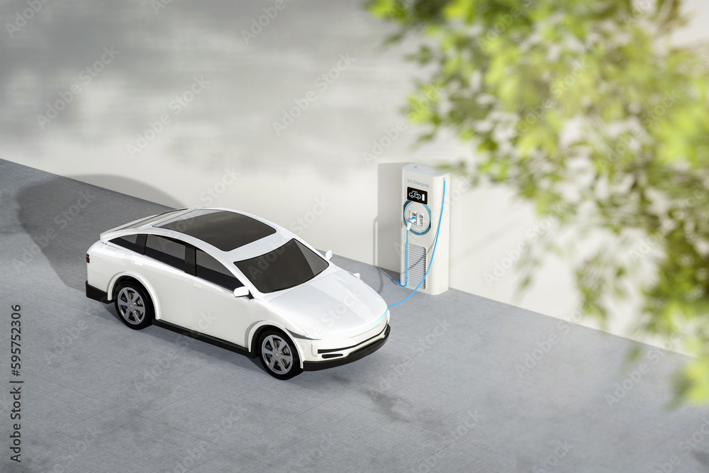 Ev car or electric vehicle charge battery plug in with home recharging station Ev car or electric vehicle charge battery plug in with home recharging station