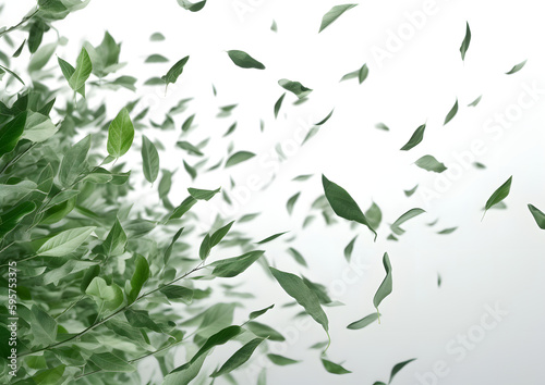 Leaves flying on a white background, Generative Ai