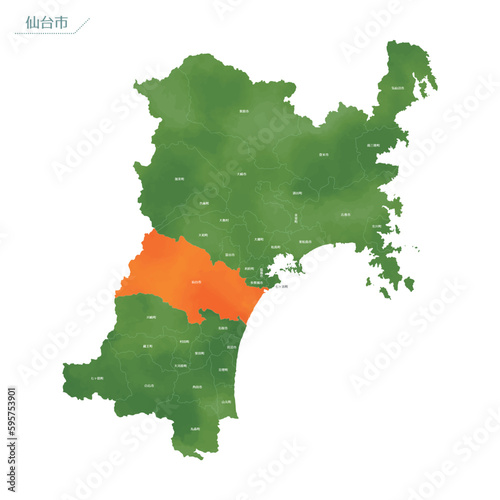 水彩風の地図　仙台市