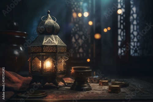 Background for Islamic Ramadan and Eid greetings. Generative AI