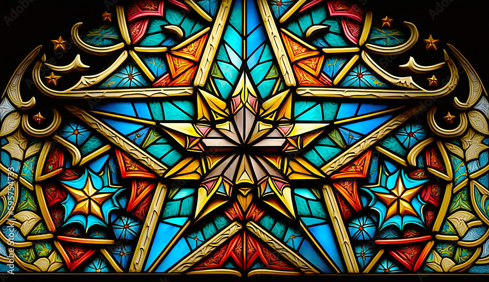 Abstract Star Shape Stained Glass Background , Generative AI