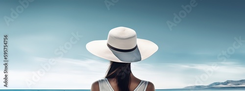 Portrait beautiful young asian woman on the beach and relax leisure around beach sea ocean in travel vacation. Generative Ai.