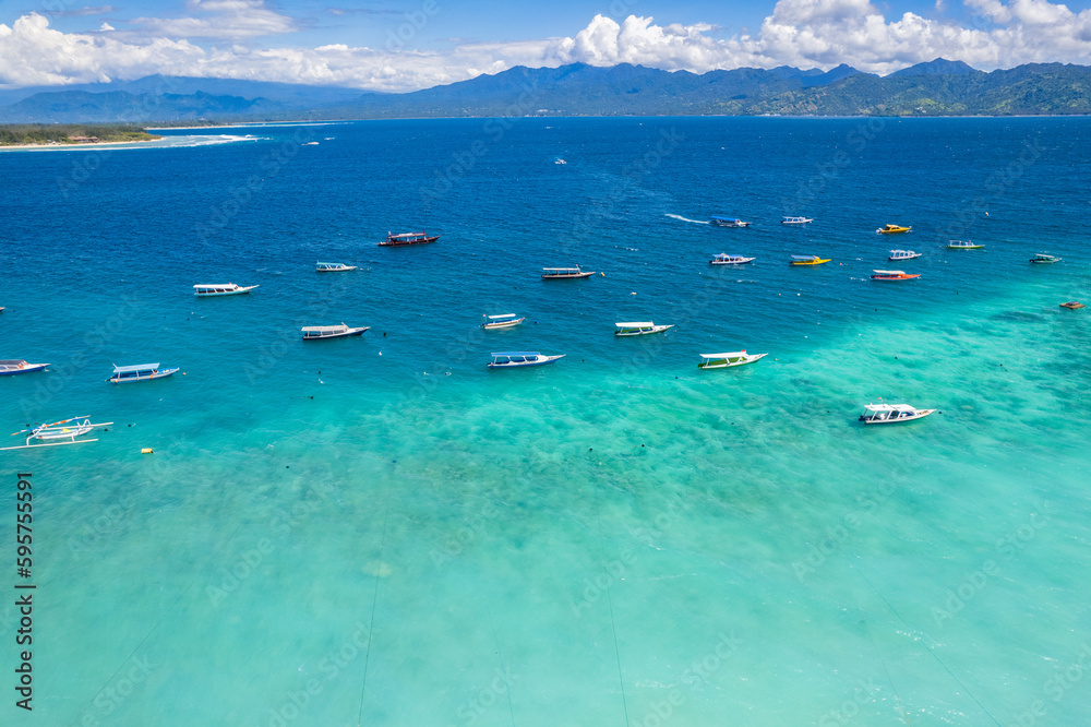 Aerial of Gili Trawangan beach in Lombok, Indonesia Aerial of Gili Trawangan beach in Lombok, Indonesia