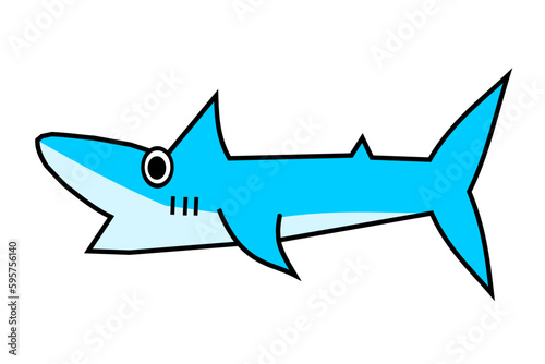 Great white shark isolated on white background, Blue predatory fish in cartoon vector style
