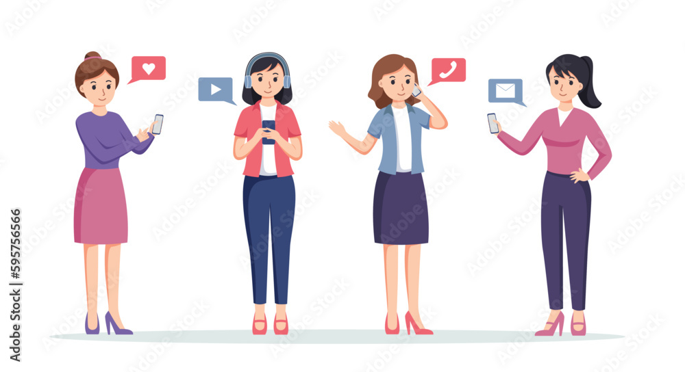 Fototapeta premium woman using smartphone isolated vector illustration 