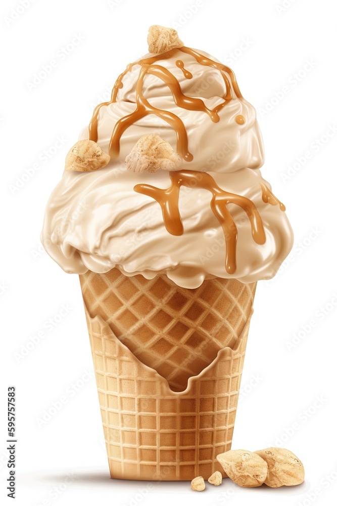 Peanut Butter Perfection: Peanut Butter Ice Cream Cone, Isolated on White Background - Generative AI Peanut Butter Perfection: Peanut Butter Ice Cream Cone, Isolated on White Background - Generative AI