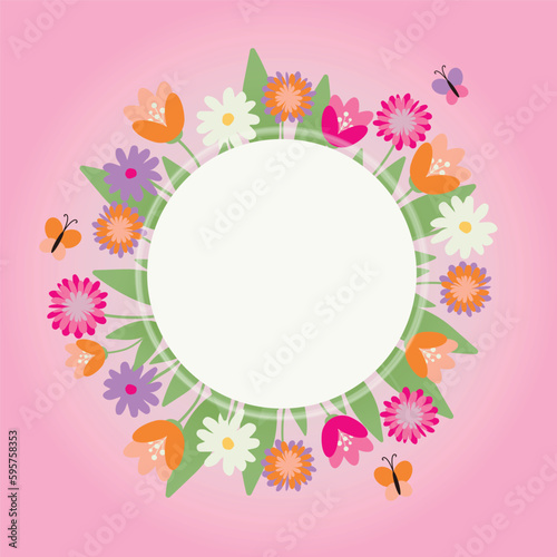Circular frame. Spring vector template with copy space, card or banner design. Card for wedding invitation, mother day, international women day