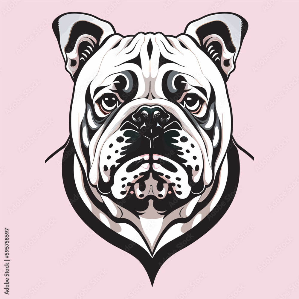 A detailed illustration of a stunning bulldog in vector style with plain pink background A detailed illustration of a stunning bulldog in vector style with plain pink background