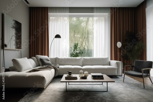 Living room with white sofa. Generative AI © Ayub