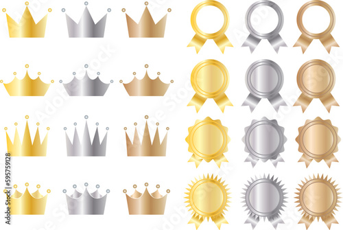 王冠とメダルのランキングアイコンセット