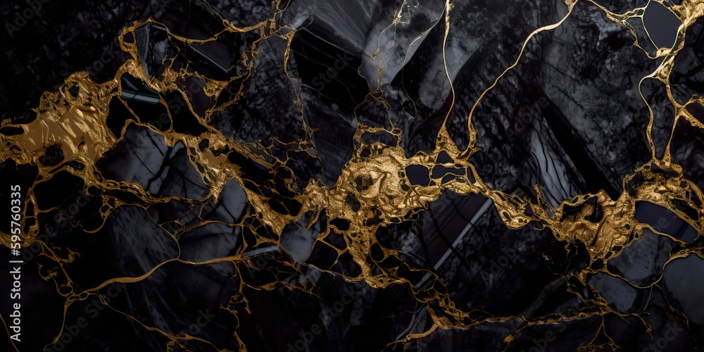 polished black marble background with shimmering gold veins, suggesting opulence and grandeur.Generative AI polished black marble background with shimmering gold veins, suggesting opulence and grandeur.Generative AI