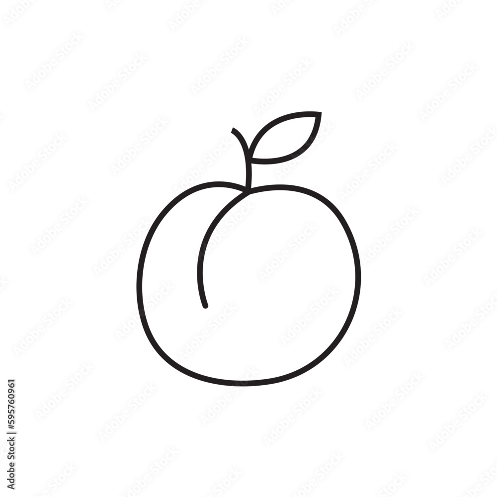 Peach line icon, fruit logo vector