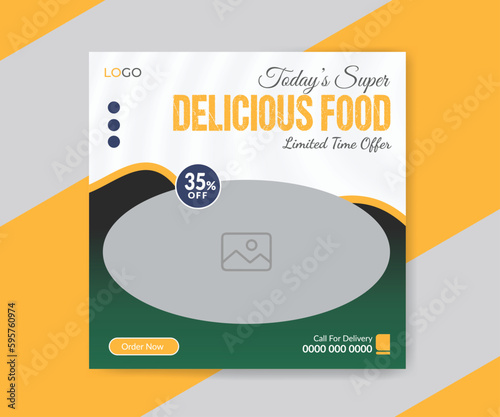 Delicious Food social media banner design template. Burger, Pizza, Fish, web banner square flyer vector layout

