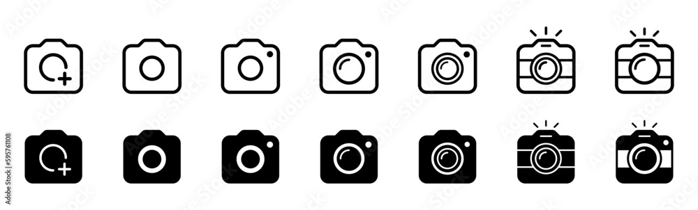 Camera icon set. photo camera in flat style symbol. photography camera line art signs, vector illustration