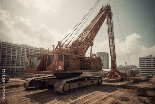 A broad perspective of a large construction crawler crane. Generative AI photo