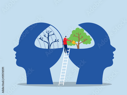 Big head human think growth mindset different fixed mindset concept vector