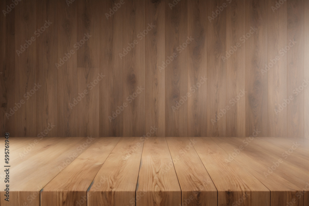Wooden table on a blurred wooden background, Generative AI Wooden table on a blurred wooden background, Generative AI