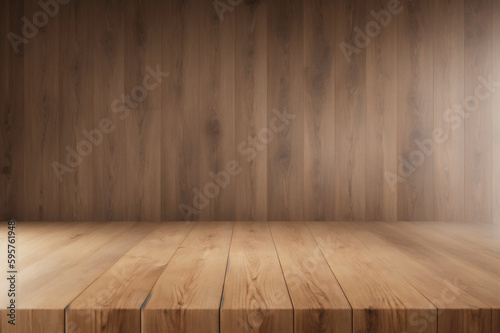 Wooden table on a blurred wooden background, Generative AI