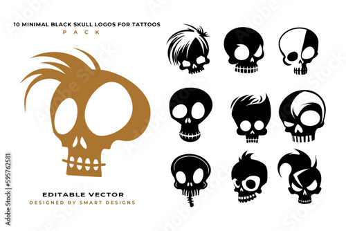 Minimal Black Skull Logos for Tattoos Pack x10
