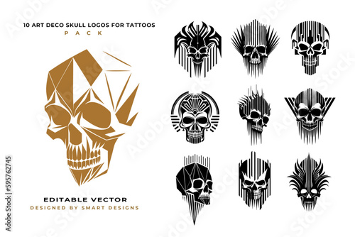 Art Deco Skull Logos for Tattoos Pack x10