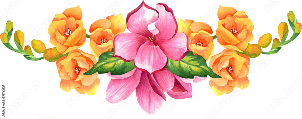 freesia flower. Isolated watercolor illustration. Botany.
