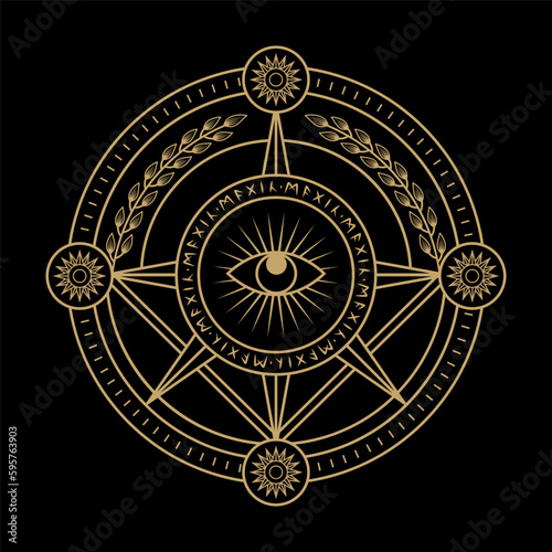 mysterious golden magical circle vector design