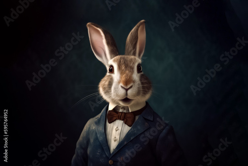 a male rabbit in a business suit is a playful yet professional image that's perfect for adding a touch of whimsy to any project. generative AI. © Surachetsh