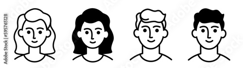 icons of people, portrait of smiling man and woman with dark and blond hair
