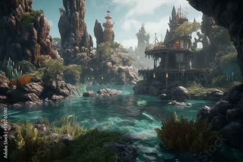 Experience the magical mermaid lagoon in stunning detail with the ultra-wide angle and depth of field in Unreal Engine 5. Generative AI