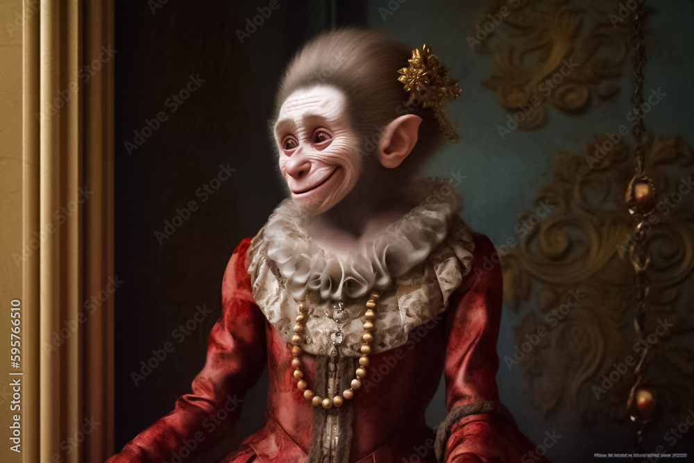 The female monkey in a dress is a picture of grace and charm, showcasing your brand's feminine and playful side. generative AI.