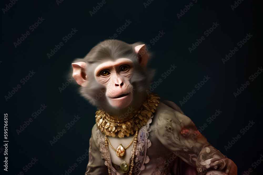 The female monkey in a dress is a picture of grace and charm, showcasing your brand's feminine and playful side. generative AI.