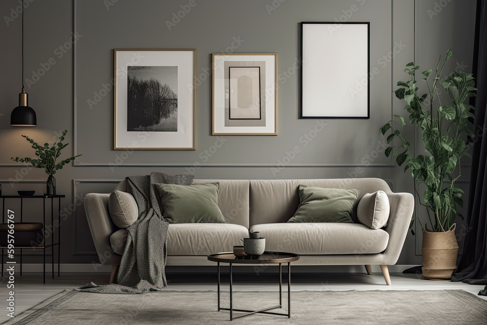 Fototapeta premium Interior design of a stylish, minimalistic and comfortable elegant living room on a white background.