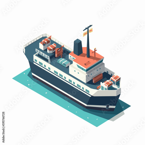 Vector isometric icon set or infographic elements representing low poly cargo container ship, oil tanker ship, passenger cruise ship, ferry loaded with cars and oil platform