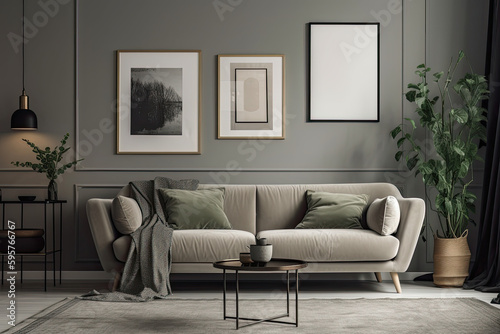 Interior design of a stylish, minimalistic and comfortable elegant living room on a white background. © ttonaorh