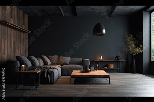 Interior design of a stylish and comfortable elegant living room on a black background  © ttonaorh
