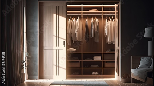 Fotografiet Interior design of built-in wardrobes with contemporary glass doors