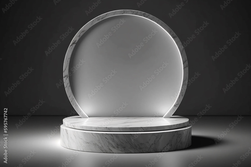 Marble podium display on black background for cosmetic beauty product promotion Marble podium display on black background for cosmetic beauty product promotion
