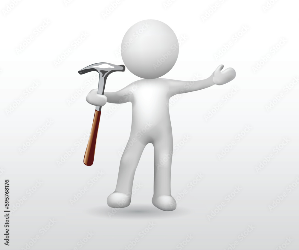 3d small people with hammer. 3d vector image design isolated white background. 3d small people with hammer. 3d vector image design isolated white background.