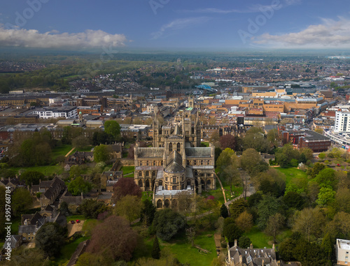 An aerial view of the Cathedral Church of St Peter, St Paul and St Andrew in Peterborough, Cambridgeshire, UK © Rob