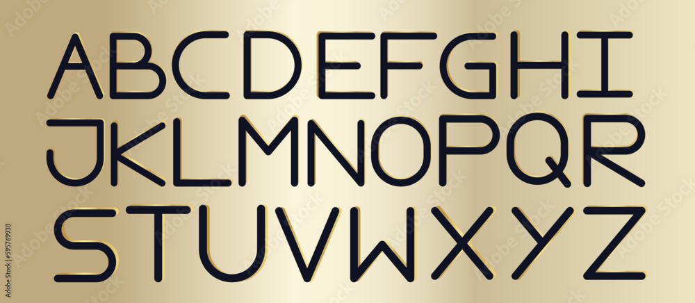 Gold black thin alphabet letters font