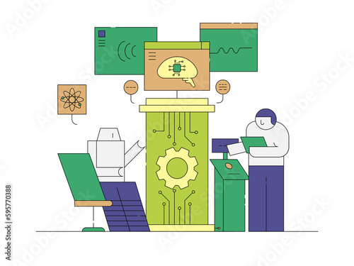 A human training a robot or artificial intelligence, technological advancement, robot, robotics

