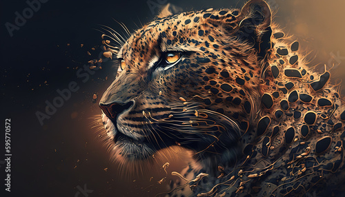 Leopard animal abstract wallpaper. Contrast background panthera in vivid colors generative ai