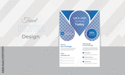 Travel Flyer Design. Travel poster or flyer pamphlet brochure design layout space for photo background. Yellow Travel flyer template for travel agency