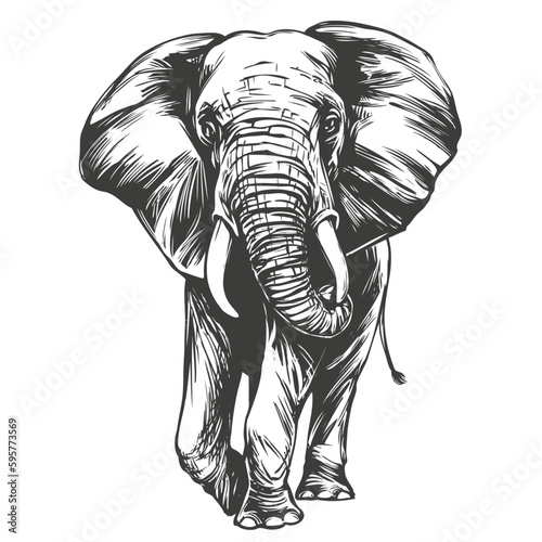 elephant big animal hand drawn vector illustration realistic sketch