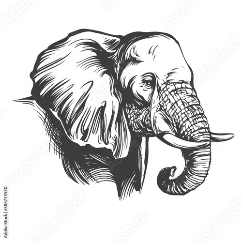 elephant big animal hand drawn vector illustration realistic sketch